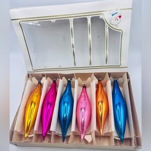 Vintage Santa Land Glass Icicle Ornaments Set of 6 Mixed Colors